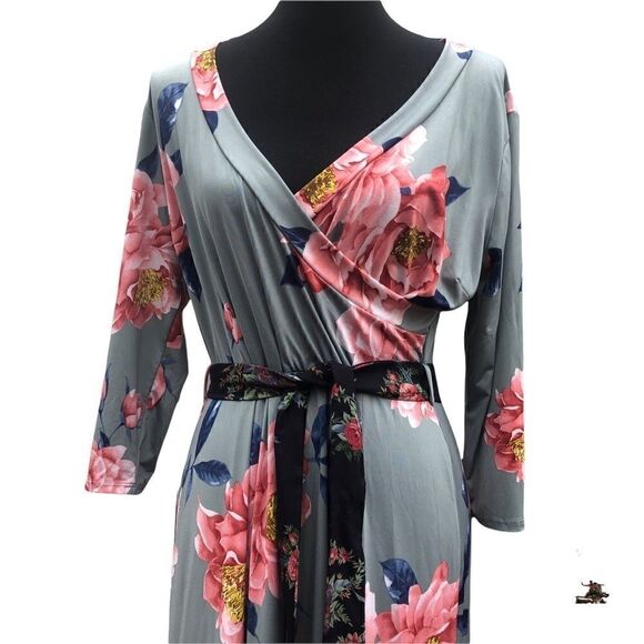 Size 14/16 Jeanette Plus Front Wrap Flattering Long Floral Dress! - Picture 1 of 8